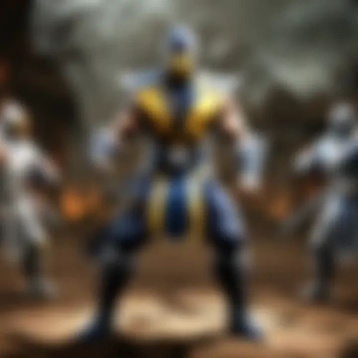 Digital artwork of Mortal Kombat characters in fierce battle