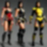 Representation of iconic female characters from the Mortal Kombat series in detailed costumes.