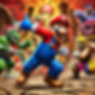 Colorful Mario Party characters engaging in a friendly competition
