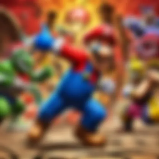 Colorful Mario Party characters engaging in a friendly competition