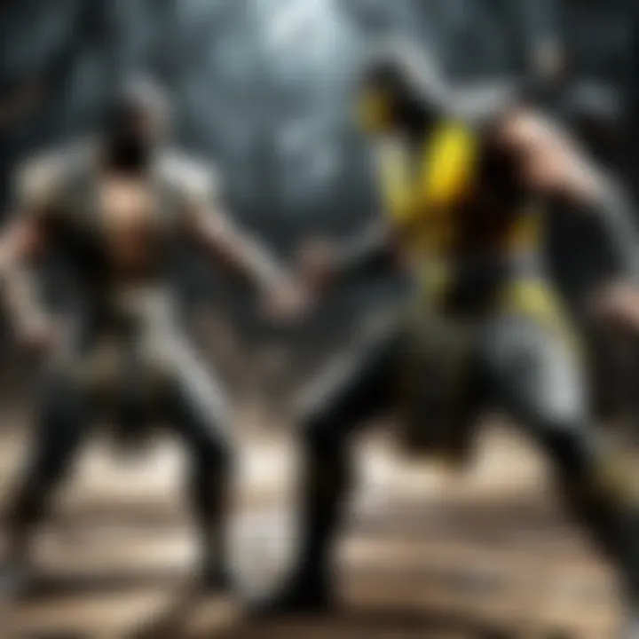 A competitive match of Mortal Kombat X in an energetic setting.