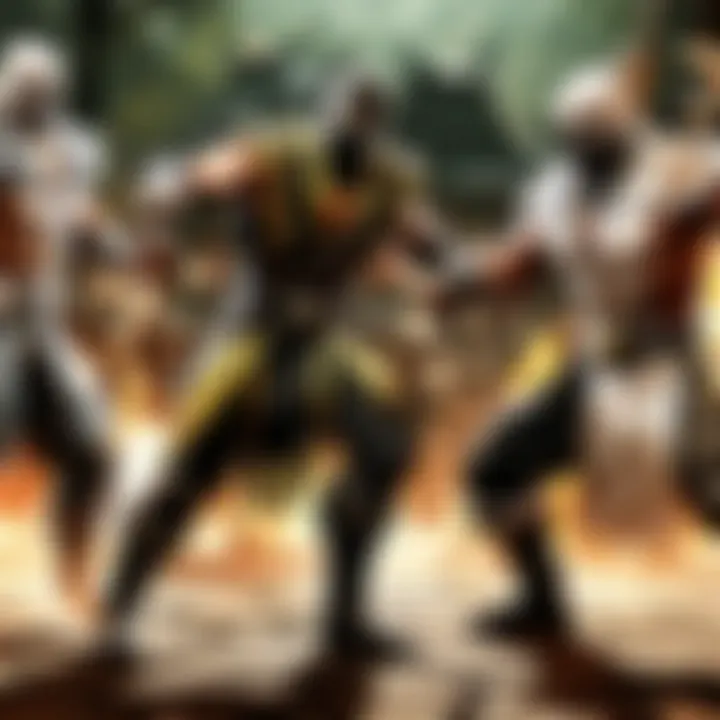 Dynamic Mortal Kombat characters executing powerful moves in online battle