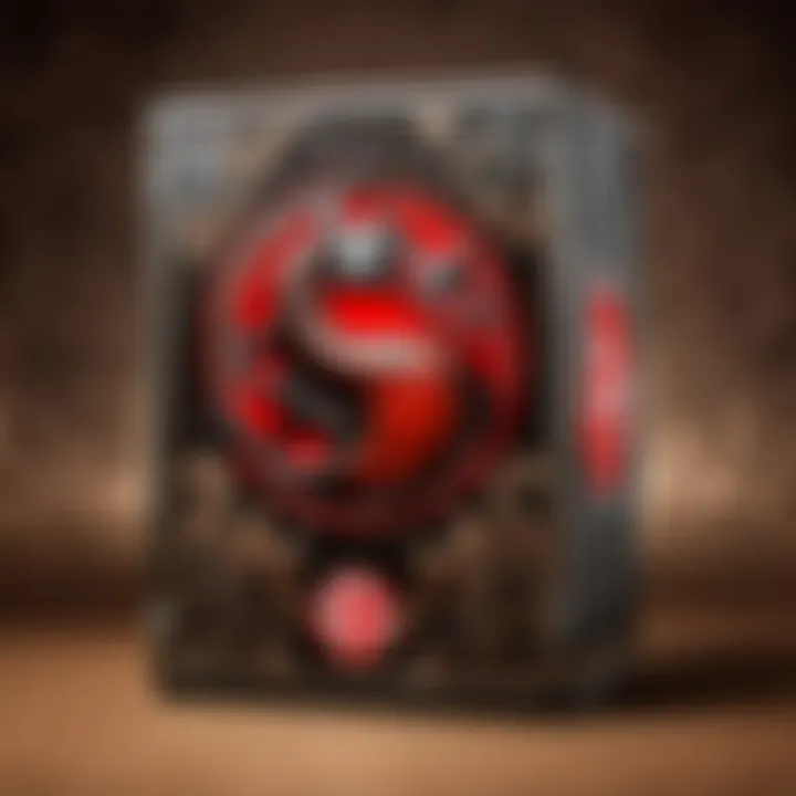 Artistic shot of Mortal Kombat logo embedded in a collection box