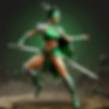 Dynamic Jade combat stance in Mortal Kombat arena