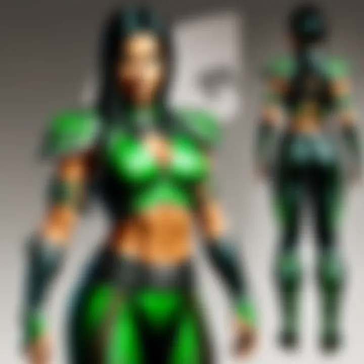 Intricate details of Jade's attire