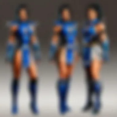 A comparison of various Kitana costume variations