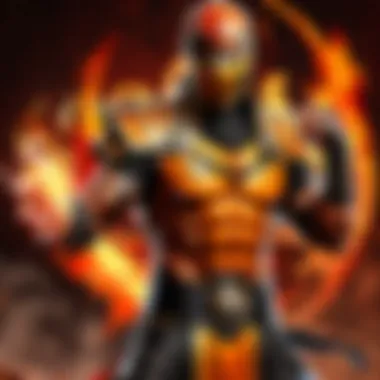 Mortal combat warrior card with fiery background