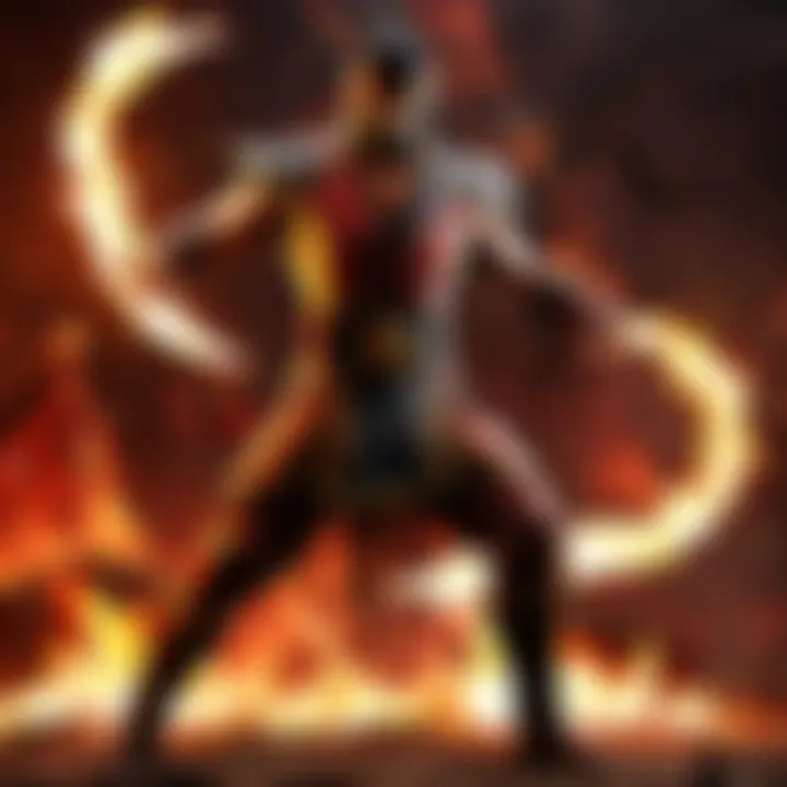 Liu Kang unleashing fiery kicks with intense focus