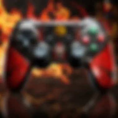 Close-up of a Nintendo Switch controller with Mortal Kombat themed design