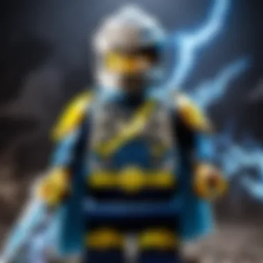 Dynamic scene featuring Raiden LEGO minifigure with lightning effects