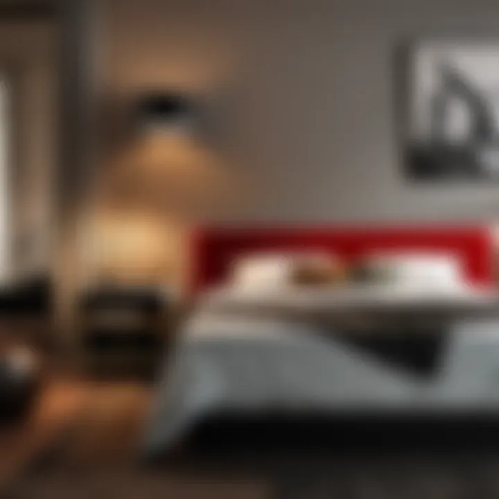 Artistic Rendering of Santa & Cole Floor Lamp in Minimalist Bedroom Setup