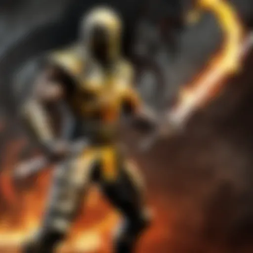 Epic Mortal Kombat Scorpion action figure wielding flaming sword