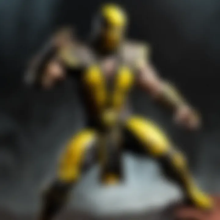 Close-up of intricate details on Mortal Kombat Scorpion action figure