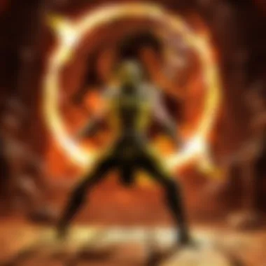 Scorpion executing a fiery teleportation move in Mortal Kombat for PS3