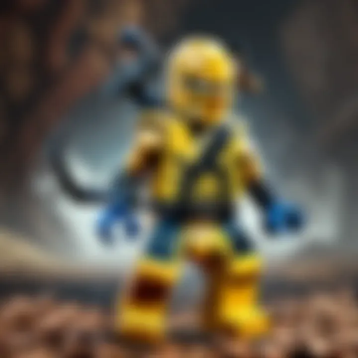 Artistic representation of Scorpion LEGO figure in Mortal Kombat setting