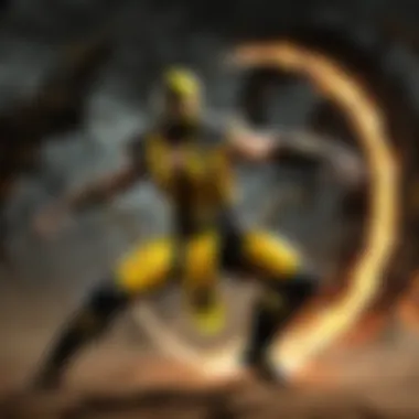 Scorpion character executing iconic spear move