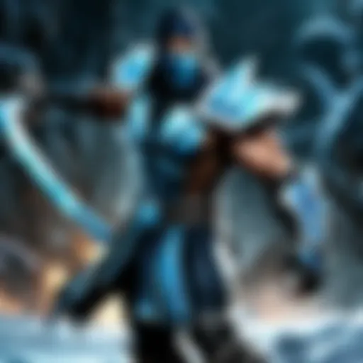 Sub Zero wielding his frozen sword in battle