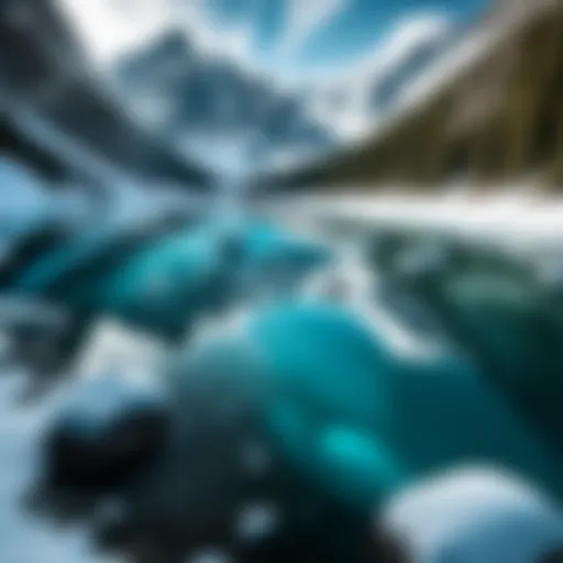 Frozen Glacial Lake in Canadian Rockies