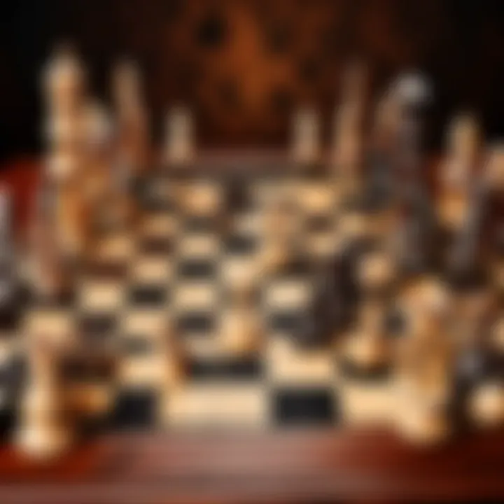 Historical wooden chess set displayed in a competitive environment