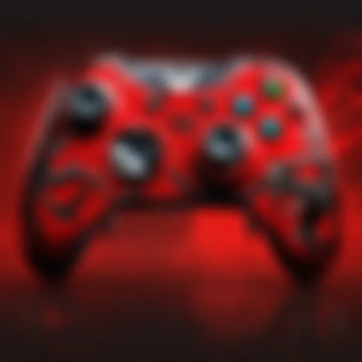 Xbox controller with vibrant red wrap